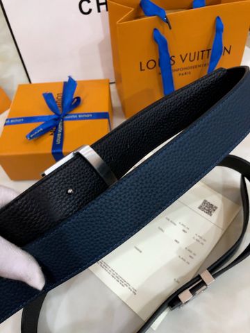 Belt nam LV* cao cấp dây da bò togo mềm dùng hai mặt dây xanh  và đen