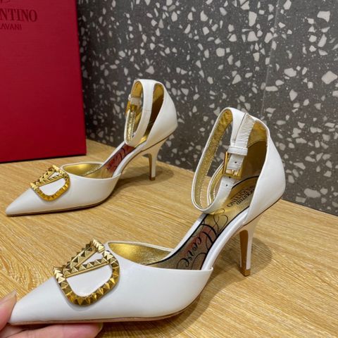 Giày cao gót VALENTINO* da bò lỳ cao 8cm logo trạm vân đẹp sang SIÊU CẤP