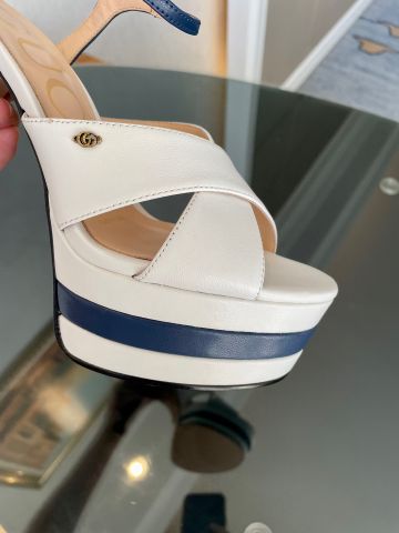 Sandal cao gót GUCCI* cao 13,5cm da bò phối màu mẫu mới đẹp sang VIP 1:1