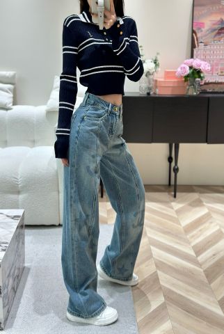 Quần jeans nữ ống suông chanel* in hoạ tiết có 2 màu dáng đẹp VIP 1:1