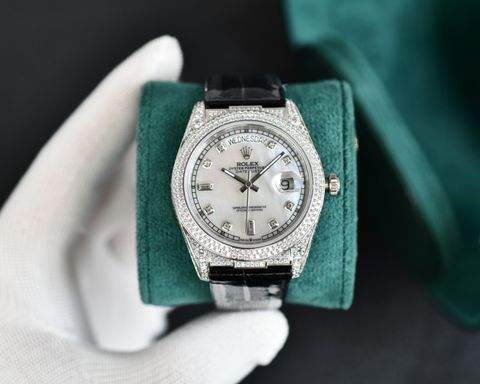 Đồng hồ nam rolex* dây da cá sấu mặt nạm kim cương đẹp sang lịch lãm