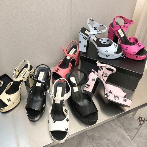 Sandal cao gót chanel* gót vuông cao 10cm hoạ tiết logo đẹp sang