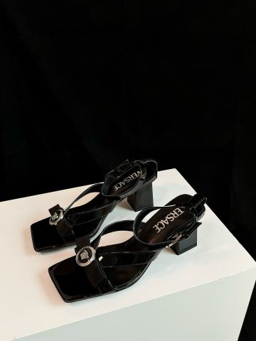 Sandal cao gót VERSACE* quai da bóng cao 6,5cm đẹp sang VIP 1:1