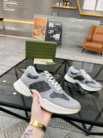 Giày thể thao nam GUCCI* da bò phối canvas hoạ tiết Logo đẹp VIP 1:1