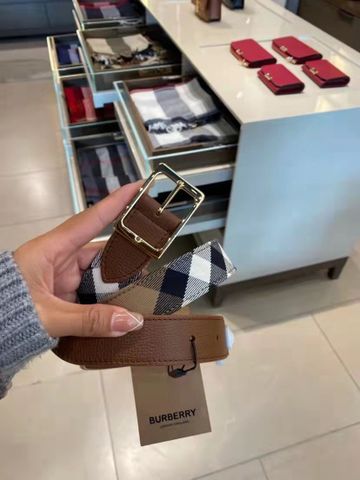 Belt nữ Burberry* SIÊU CẤP bản 3cm da bò lỳ phối vải kẻ lót da bò đẹp cao cấp