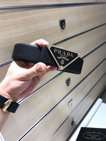 Belt nam nữ PRADA* bản 3,5cm mặt logo tam giác đẹp cao cấp