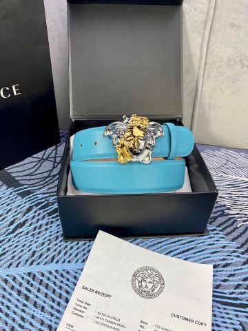 Belt nam VERSACE* mặt logo dây da bò lỳ 2 màu xanh đẹp độc SIÊU CẤP