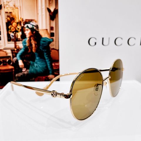 Kính nữ GUCCI* mắt tròn viền kim loại kèm dây xích đẹp sang SIÊU CẤP