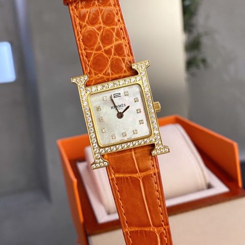 Đồng hồ nữ Hermes* SIÊU CẤP dây vân cá sấu mặt chữ H case 26mm viền kim đẹp sang