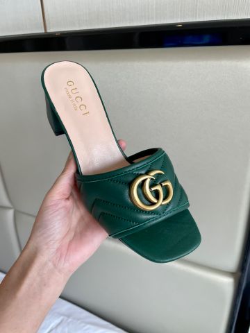 Dép cao gót GUCCI* gót vuông cao 6,5cm da bò trần vân đẹp sang SIÊU CẤP