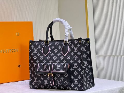 Túi xách nữ LV* onthego hoạ tiết Monogram đen viền màu lót hồng màu đẹp hàng loại 2 giá rẻ