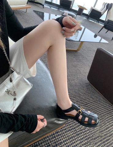 Sandal rọ nữ GUCCI* SIÊU CẤP da bò logo vàng đẹp