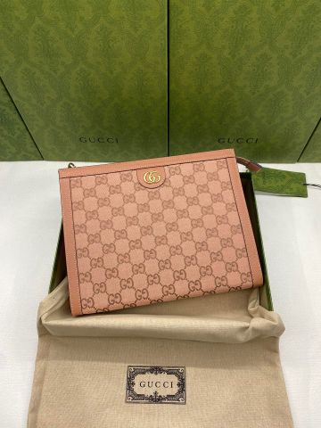 Clutch GUCCI* nữ 27cm hoạ tiết logo màu hồng đất đẹp SIÊU CẤP