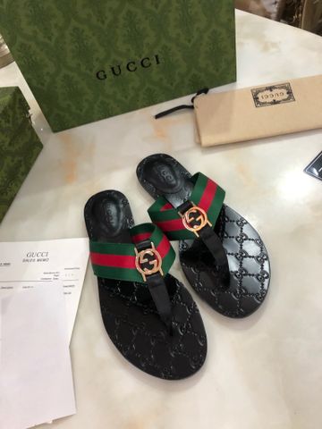 Dép tông nam nữ GUCCI* đế dập hoạ tiết Logo quai vải dù logo vàng cao cấp