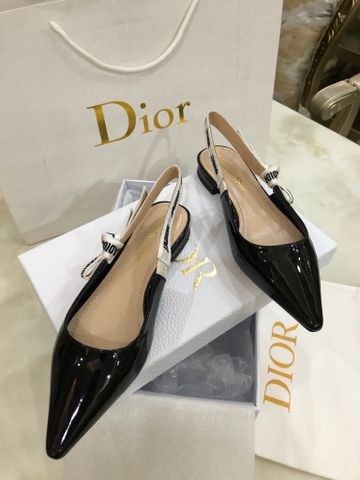 Giày bệt Dior* da bóng mũi nhọn quai chữ nơ đẹp sang SIÊU CẤP