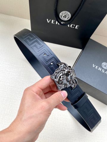 Belt nam VERSACE* bản 3,8cm dây da bò dập nổi hoạ tiết Logo