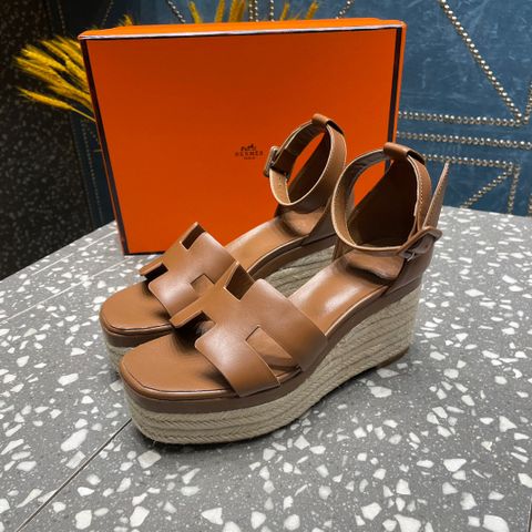 Sandal nữ đế xuồng cói Hermes* da bò lỳ đẹp VIP 1:1 chất lượng hàng đầu