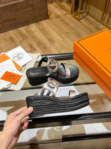 Sandal nữ đế xuồng cói Hermes* quai da bò đẹp SIÊU CẤP