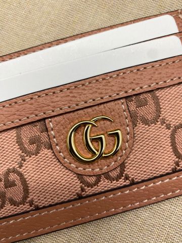 Ví nữ GUCCI* dáng nhỏ đựng thẻ hoạ tiết logo màu hồng đất đẹp cao cấp