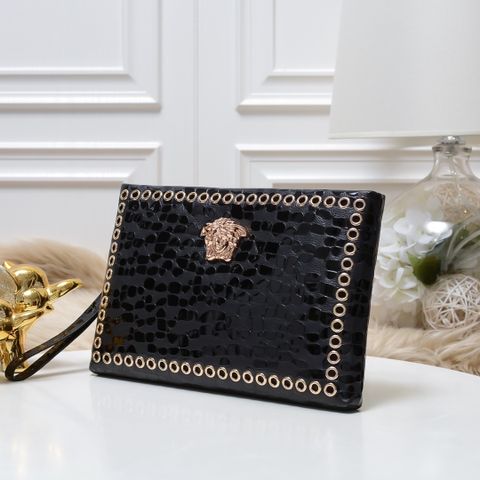 Clutch VERSACE nam nữ da vân bóng logo vàng đẹp sang cao cấp 29cm