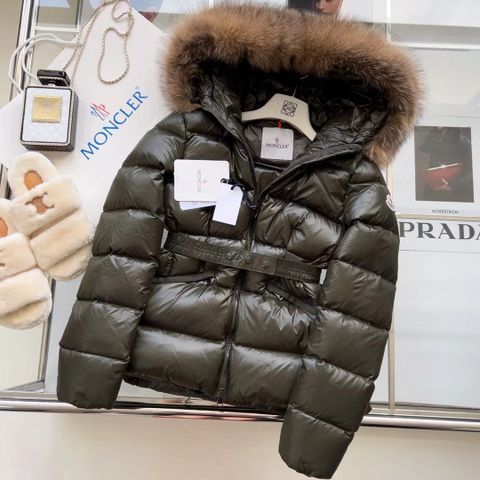 Áo phao nữ lông vũ moncler* đai eo mũ viền lông thú đẹp VIP 1:1