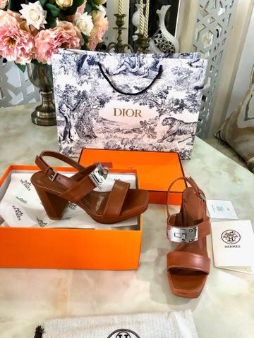 Sandal cao gót Hermes* gót to cao 9,5cm da bò khoá bạc đẹp VIP 1:1