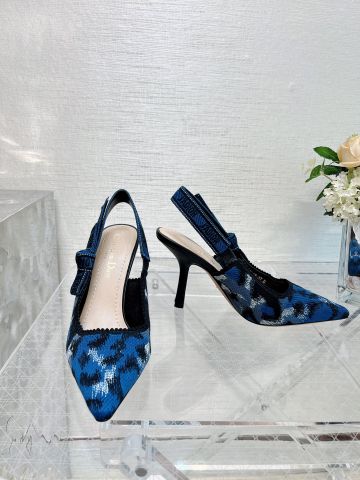 Giày cao gót Dior* chất vải hoạ tiết báo xanh màu mới đẹp sang