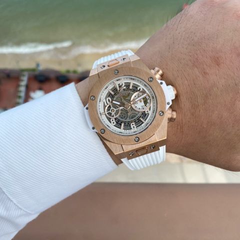 Đồng hồ nam Hublot* lộ cơ dây cao su VIP 1:1 vàng