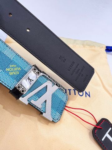 Belt nam LV* bản 3,8cm dây hoạ tiết karo xanh màu mới đẹp
