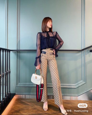 Quần nữ GUCCI* ống rộng hoạ tiết logo pha da đẹp SIÊU CẤP