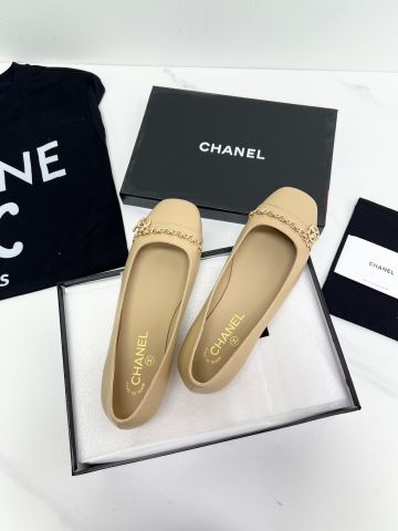 Giày bệt chanel* da bò lỳ mũi xích vàng đẹp sang SIÊU CẤP