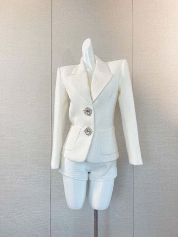 Vest nữ chất tweed màu trắng khuy đá to bản đẹp sang thanh lịch SIÊU CẤP