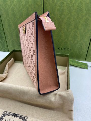 Clutch GUCCI* nữ 27cm hoạ tiết logo màu hồng đất đẹp SIÊU CẤP