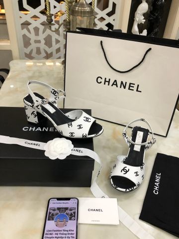 Sandal cao gót chanel* SIÊU CẤP da bò in hoạ tiết logo có nhiều màu đẹp