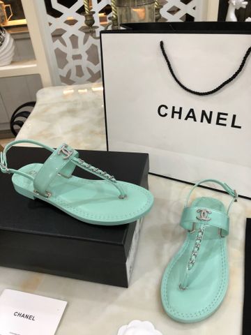 Sandal nữ chanel* sỏ ngón da bóng quai nẹp xích bạc đẹp SIÊU CẤP