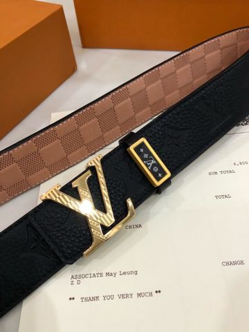 Belt nam LV* dây da bò dập Monogram dùng 2 mặt cả mặt karo mặt vàng