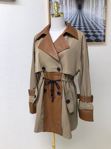 Áo măng tô nữ Burberry* chất kaki phối da cừu nâu kiểu đẹp SIÊU CẤP size S-L