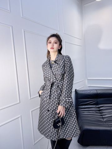 Áo khoác nữ Dior* dáng dài hoạ tiết oblique VIP 1:1