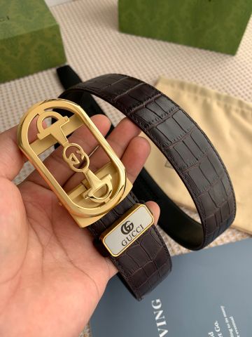 Belt nam GUCCI* vân cá sấu bản 3,5cm đẹp lịch lãm