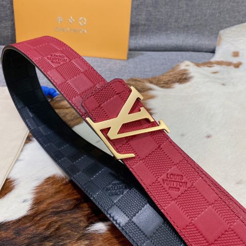 Belt nam LV* bản 4cm dây da bò dập karo dùng được cả 2 mặt đẹp