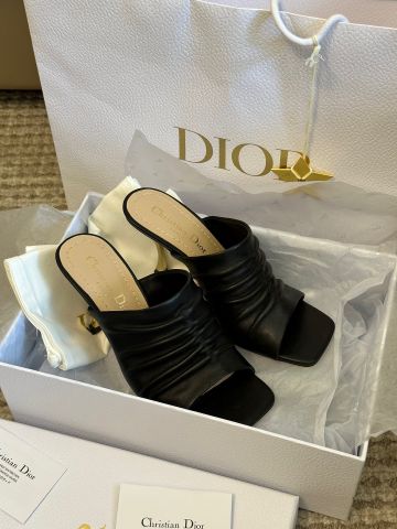 Dép cao gót Dior* cao 8cm da cừu xếp ly đẹp sang VIP 1:1