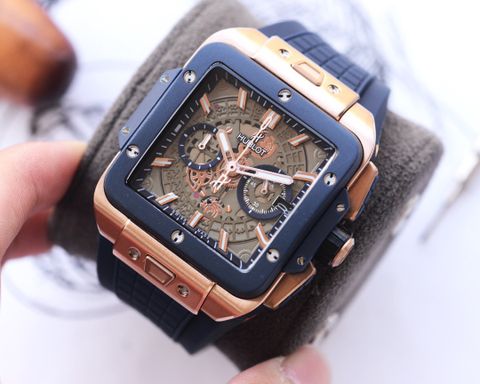 Đồng hồ nam Hublot* thể thao mặt vuông lộ cơ dây cao su SIÊU CẤP