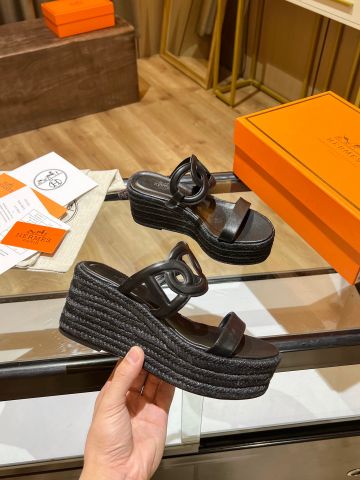 Sandal nữ đế xuồng cói Hermes* quai da bò đẹp SIÊU CẤP