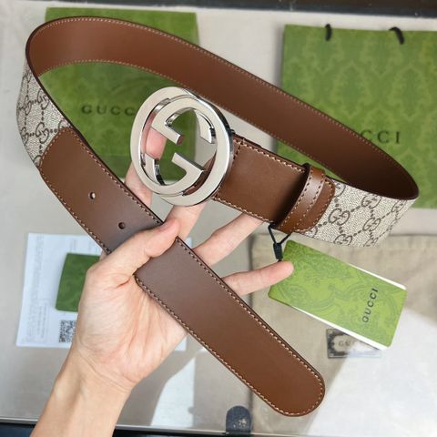 Belt nam GUCCI* bản 4cm dây hoạ tiết Logo phối da lỳ đẹp cao cấp