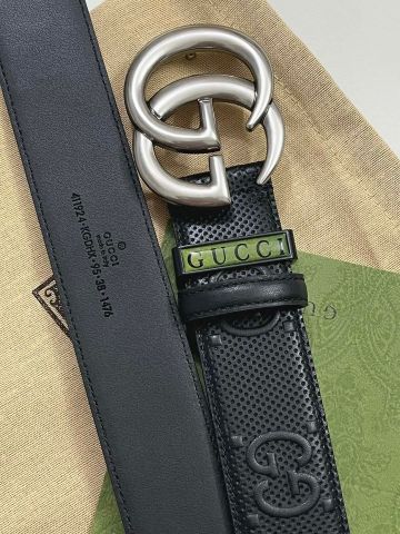 Belt nam GUCCI* bản 3,8cm dây da bò dập nổi Logo