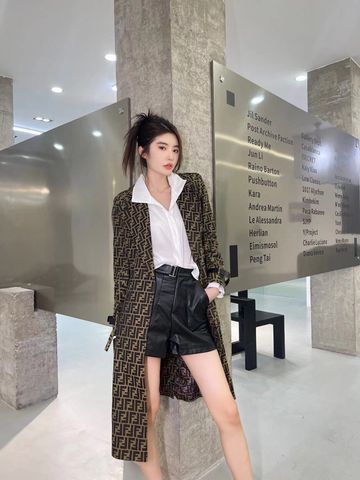 Áo măng tô nữ FENDI* hoạ tiết logo nâu đẹp