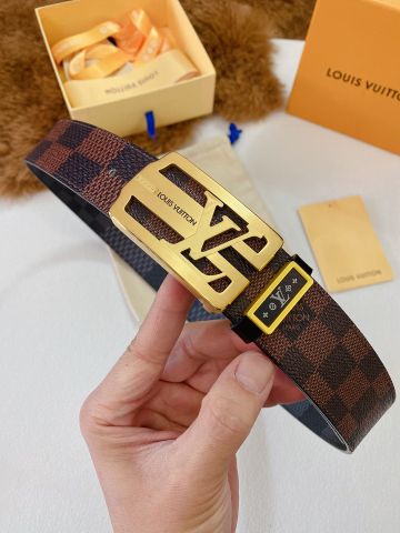 Belt nam LV* bản 4cm dây hoạ tiết karo phối màu kiểu đẹp