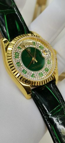 Đồng hồ nữ rolex* dây cá sấu và mặt xanh lá mạ vàng gold nạm kim cương