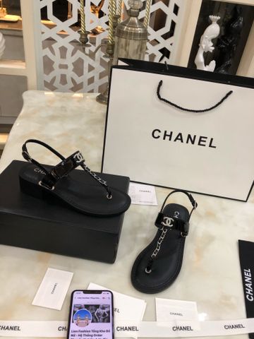 Sandal sỏ ngón chanel* SIÊU CẤP đế cao 3,5cm da bóng xích bạc kiểu đẹp SIÊU CẤP