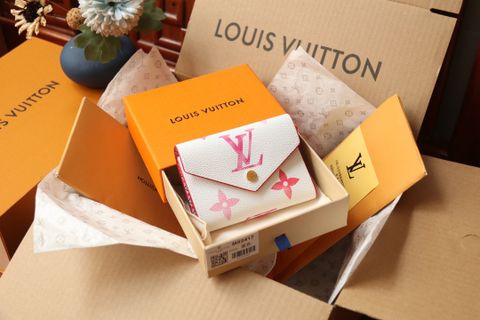 Ví nữ LV* dáng vuông ngắn hoạ tiết Monogram hồng đẹp SIÊU CẤP